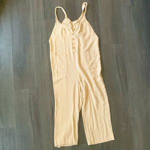 Summer Tank Cream Jumpsuit, Casual Loose with Pockets